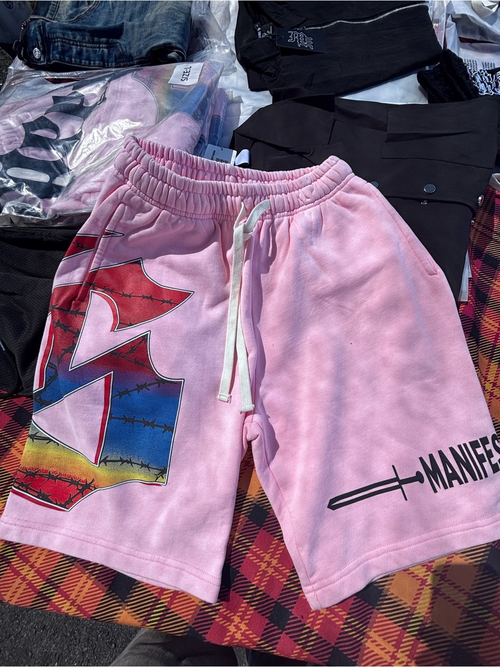 Pink Graphic Athletic Men's Shorts with Drawstring Waist